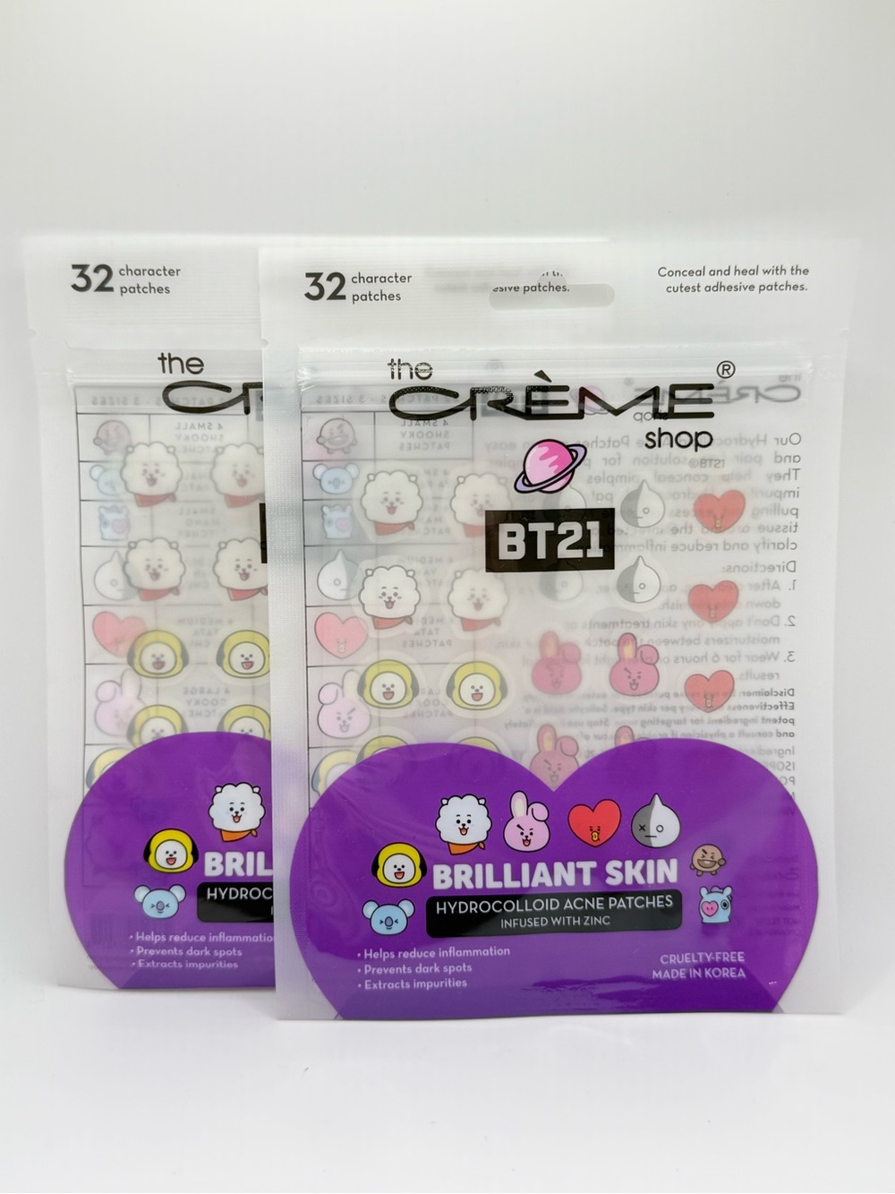 The Crème Shop x BT21 Brilliant Skin Hydrocolloid Acne Patches 2 Packs NEW